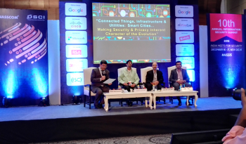 Dr Rishi leading the panel discussion in NASSCOM&rsquo;s 10th Annual Security Information Summit held in December of 2015.